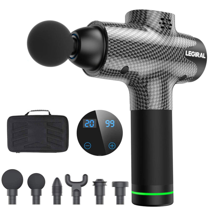 AMG Music Electric Massager Gun Professional Deep Tissue Massage Gun  Rechargeable 6-speed, for Pain and Stress Relief with 4 Massage Head,  Battery Powered, Black Massager - AMG Music 